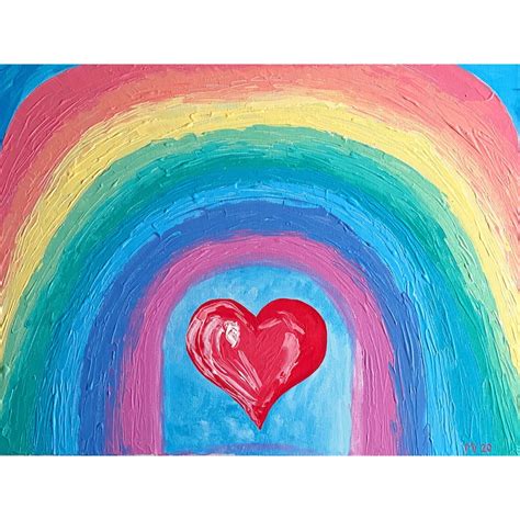 Rainbow And Heart Wall Art Original Painting Canvas Art Etsy