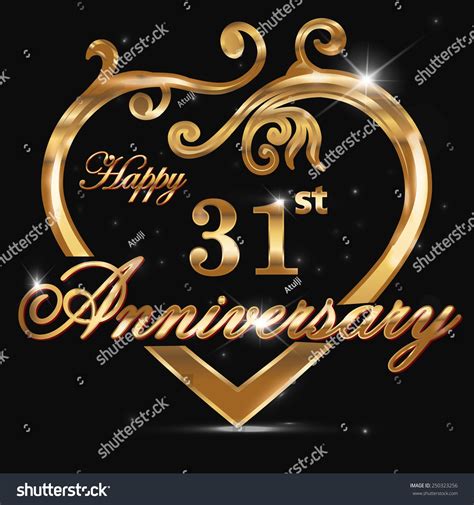 31 Year Anniversary Golden Heart 31st Stock Vector Royalty Free