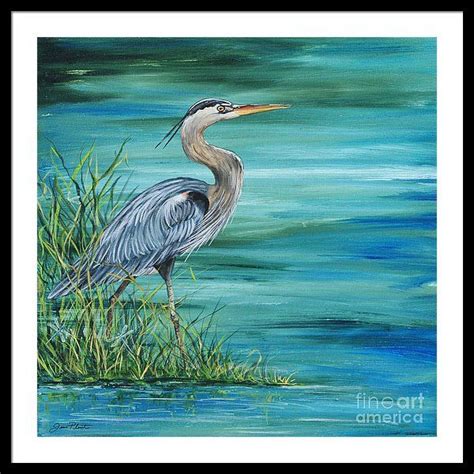 Blue Heron Framed Print Featuring The Painting Great Blue Heron 2a By