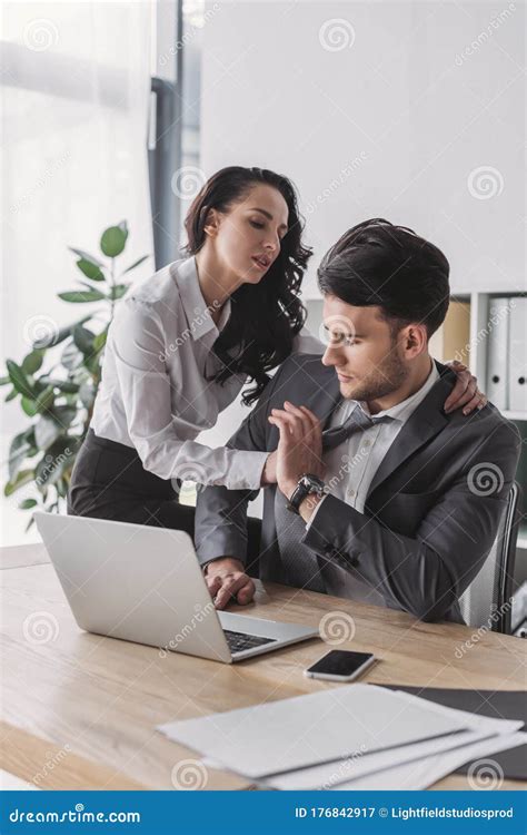 Secretary Hugging Handsome Boss While Seducing Stock Image Image Of