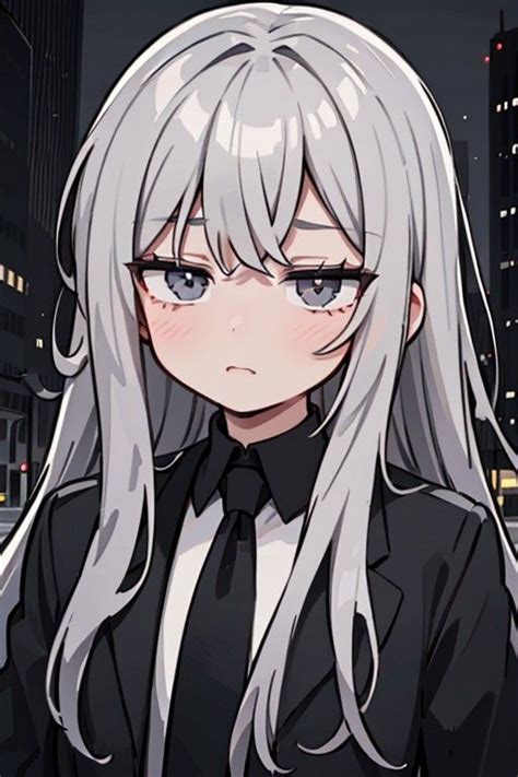 Anime Girl In 2023 Grey Hair Grey Eyes Dark Grey Hair Anime Girl