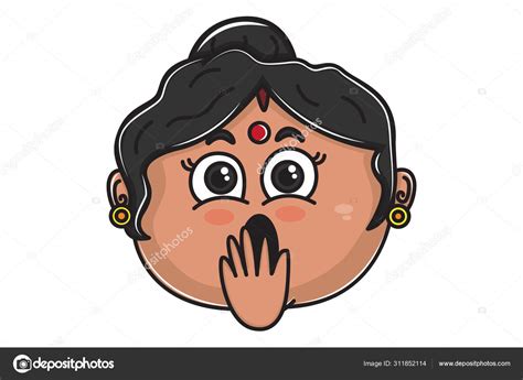 Vektor Cartoon Illustration Indische Tante Schockierende Miene Isoliert Auf Wei Em