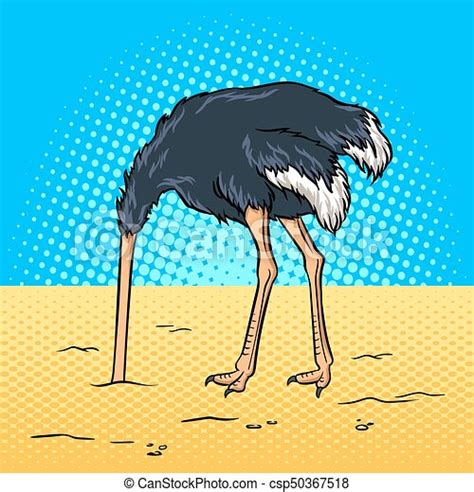 Ostrich Hid Its Head In The Sand Pop Art Vector Ostrich Hide Head In