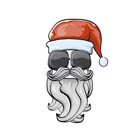 Vector Cool Hipster Santa Claus With Santa Red Hat And Sunglasses