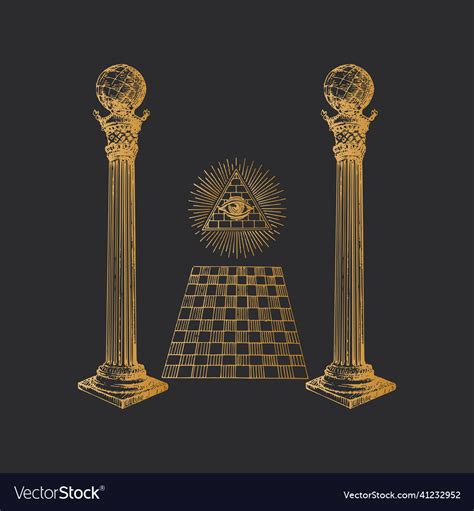 Freemasonry Columns And Eye Of Providence Concept Vector Image