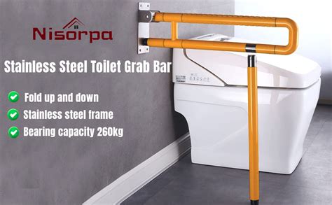 Nisorpa Toilet Grab Bar Stainless Steel Folding Drop Down Grab Grips Rails Safety Handrail Wall