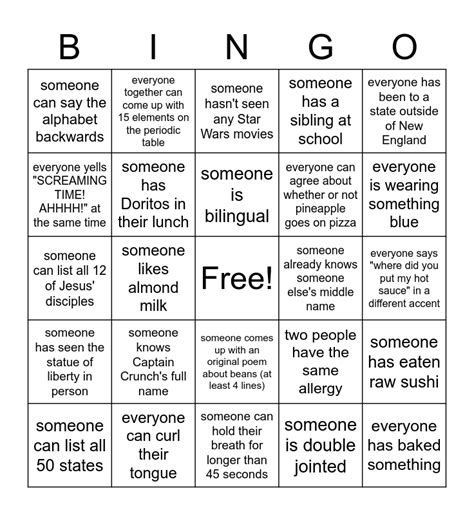 At Your Table Bingo Card