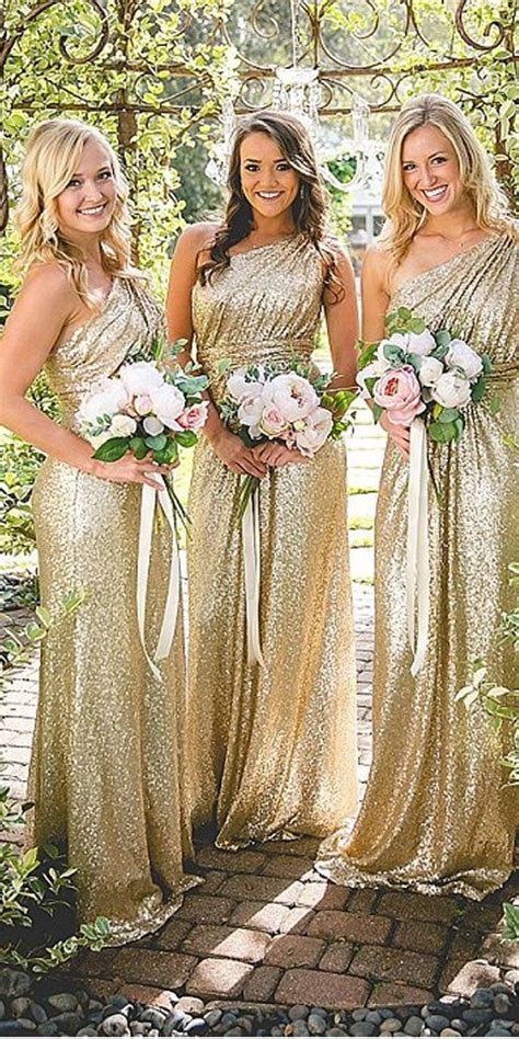One Shoulder Sequin Bridesmaid Dresses Shinning Gold Bridesmaid Dress