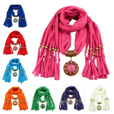 Women Pendant Scarf With Tassel Rhinestone Jewelry Scarves 18040cm Fashion Solid Polyester