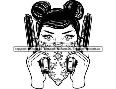 Gangster Girl Sexy Woman Female Face Head Gun Pistol Biker Etsy