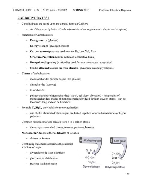 Spring Lecture Carbohydrates I Carbohydrates Are Based