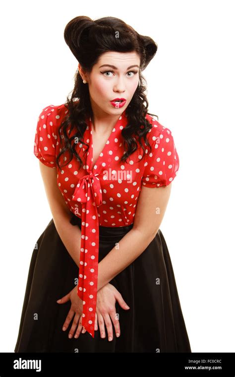 Retro Surprised Scared Pinup Girl Woman Stock Photo Alamy