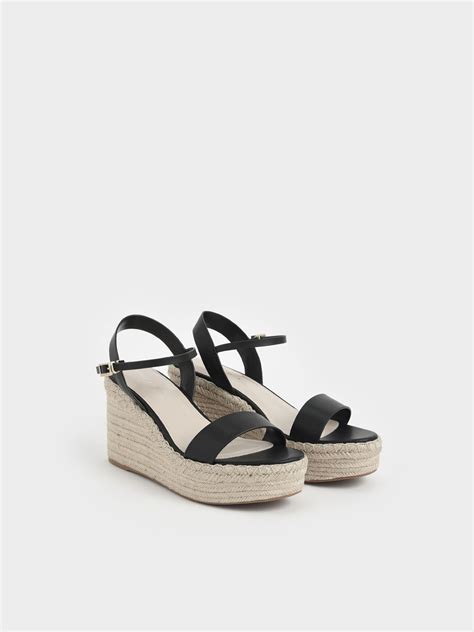 Black Ankle Strap Espadrille Wedges Charles And Keith International