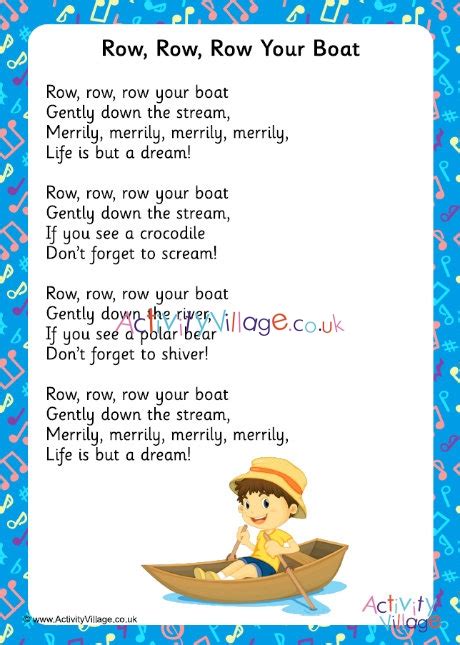 Row, row, row your boat gently down the stream merrily, merrily, merrily, merrily life is but a dream. Row Row Row Your Boat Song Lyrics Printable