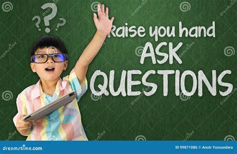 Wise Student Is Raising Hand To Ask Question Stock Photo Image Of