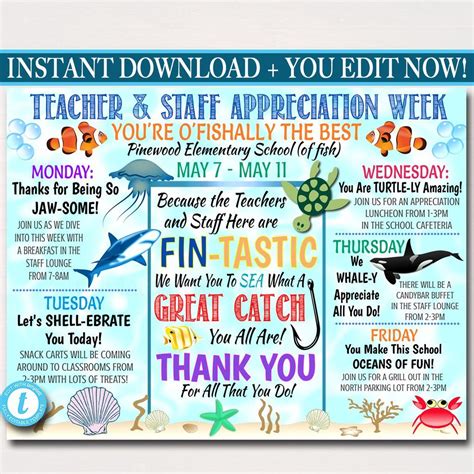 Under The Sea Themed Teacher Appreciation Week Itinerary Poster