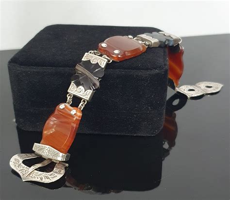 Early 20th Century Scottish Agate Silver Buckle Bracelet 746993