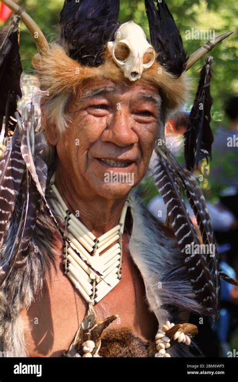 canada ontario native aboriginal indian chief of the huron tribe at pow wow in midland ontario