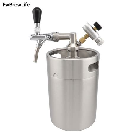 Stainless Steel 5l Mini Keg Beer Growler With Draft Dispenser Tap And