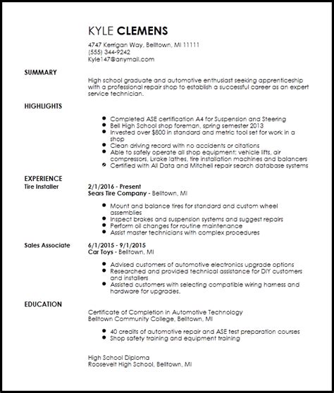 Automobile mechanics are hired to fix cars when something goes wrong. Free Entry Level Mechanic Resume Template | Resume-Now