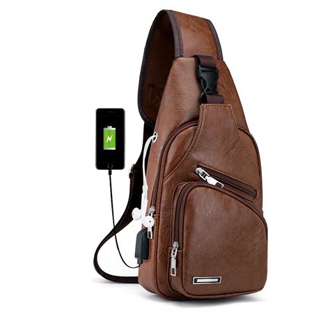 men s leather sling bag eeekit chest shoulder backpack water waterproof crossbody bag with usb