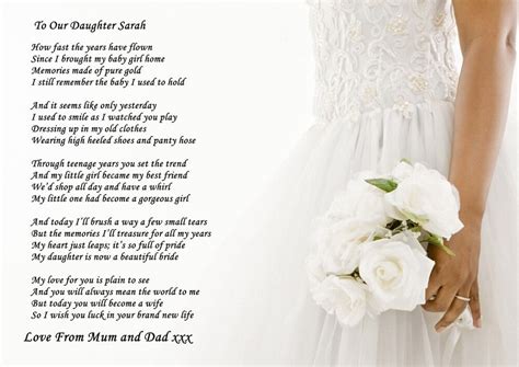A4 Poem To Your Daughter On Her Wedding Day From Pas Or Pa Wedding