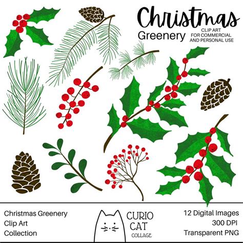 Christmas Greenery Clip Art Set Digital Download Christmas And Etsy