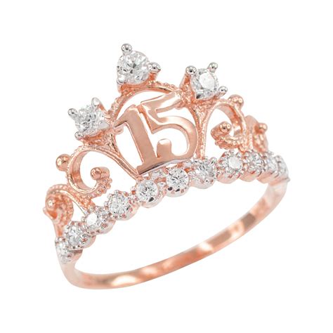 Rose Gold Quinceanera 15 Anos Crown Cz Ring