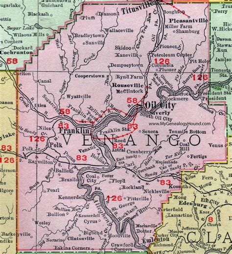 Venango County Pennsylvania 1911 Map Franklin Oil City Emlenton