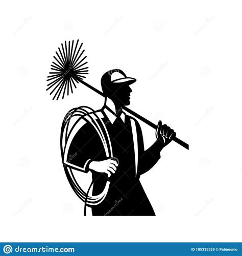 Chimney Sweep With Tool In Uniform And Chimney On The Roof Symbol
