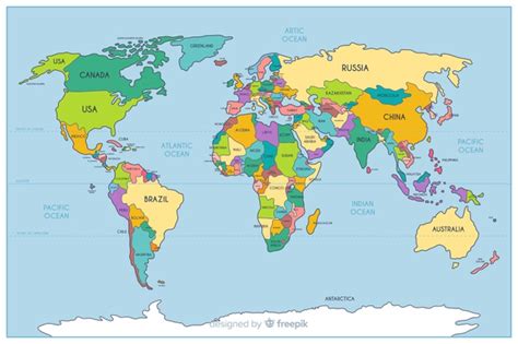 This page is currently in english.please translate into italian.articles are constantly being updated. Mappa del mondo politico colorata geografica | Vettore Gratis