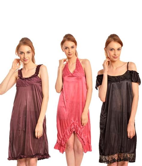 Buy Klamotten Black Satin Nighty And Night Gowns Pack Of 2 Online At Best Prices In India Snapdeal