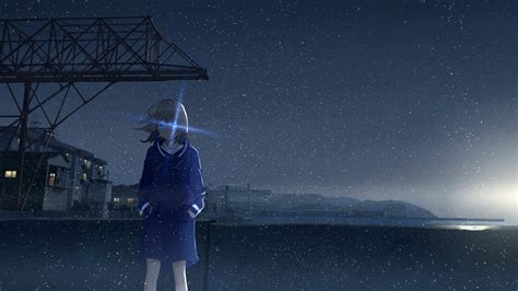 1280x720 Anime Girl At Starry Night 720p Wallpaper Hd Anime 4k