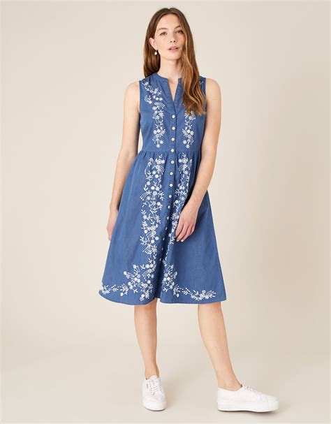 Floral Embroidered Dress Blue Casual And Day Dresses Monsoon Uk