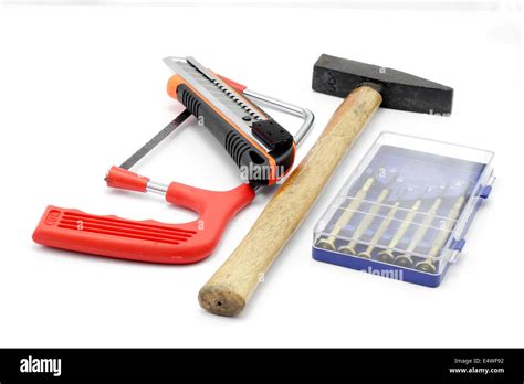 Mix Of Engineering Tools In White Isolated Background Stock Photo Alamy