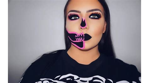 Neon Pink Half Skull Halloween Makeup Tutorial Tempest Taylor Youtube