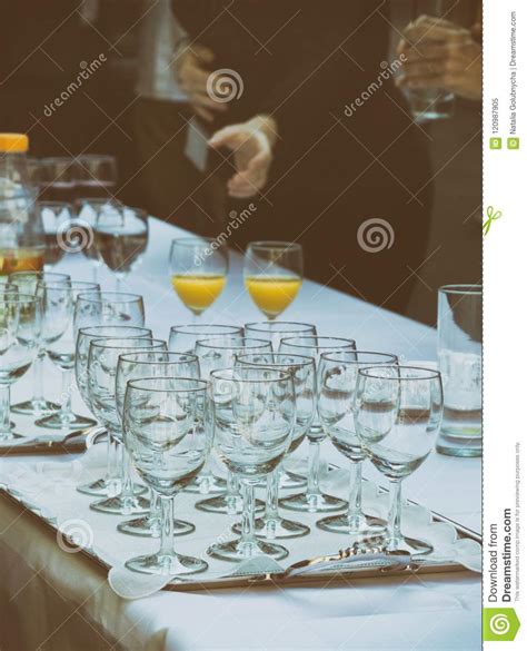 Table Served With Glasses Stock Image Image Of Barmen 120987905