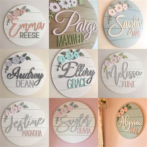 Custom Wooden Floral Name Sign Personalized Round Sign With Etsy