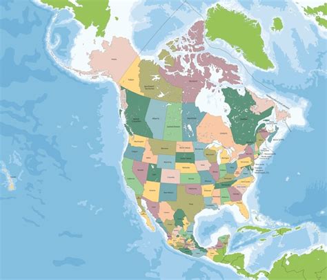 Mapa de américa del norte con estados unidos canadá y méxico Vector Premium