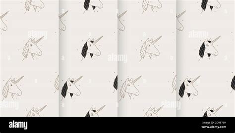 Set Of Seamless Patterns Of Unicorns In The Victorian Style Stock