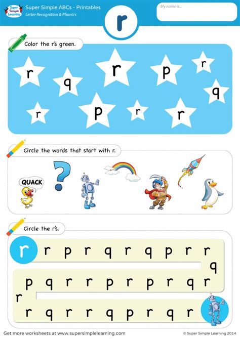Letter Recognition And Phonics Worksheet R Lowercase Super Simple