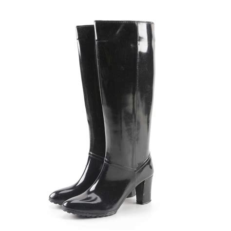 women s andrew geller black rubber high heeled tall rain boots ebth