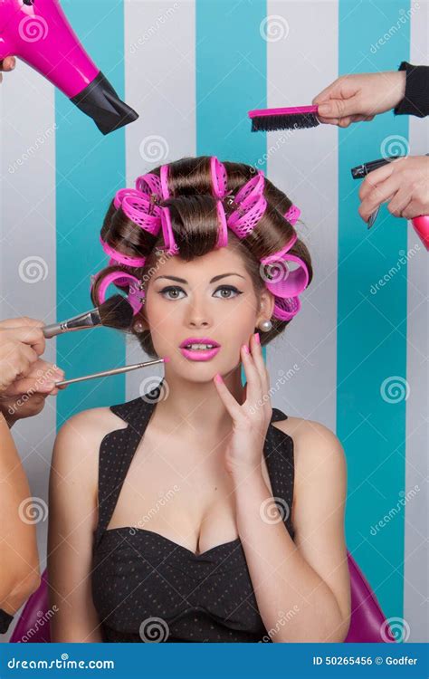 Retro Pin Up Woman In Beauty Salon Stock Photo Image 50265456