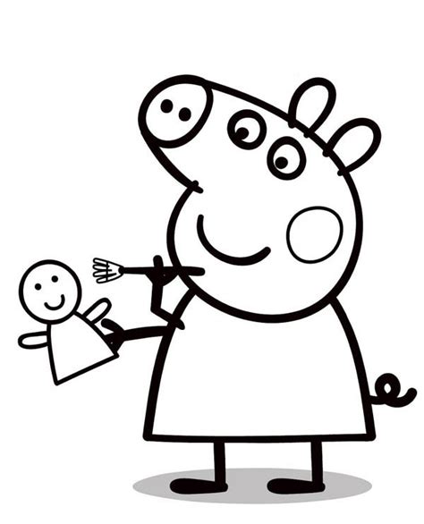 Peppa pig colours a coloring page of herself! Peppa Pig Painting a Doll Coloring Page | Coloring Sky