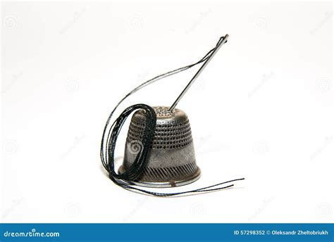 Iron Needle And Thimble On A White Background Stock Photo Image Of