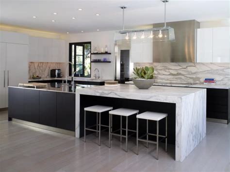 The most common black white armchair material is cotton. Modern Black and White Kitchen With Marble Countertops | HGTV