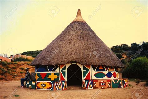 A Beautiful And Colorful African Round Ndebele Hut In South Africa