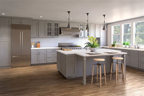 White kitchen cabinets with light grey floors. Buy Nova Light Gray Kitchen Cabinets Online