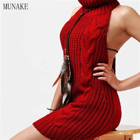 Munake 2017 New Virgin Killer Backless Knitted Women Sweater Sexy Turtleneck Sweaters Inverno