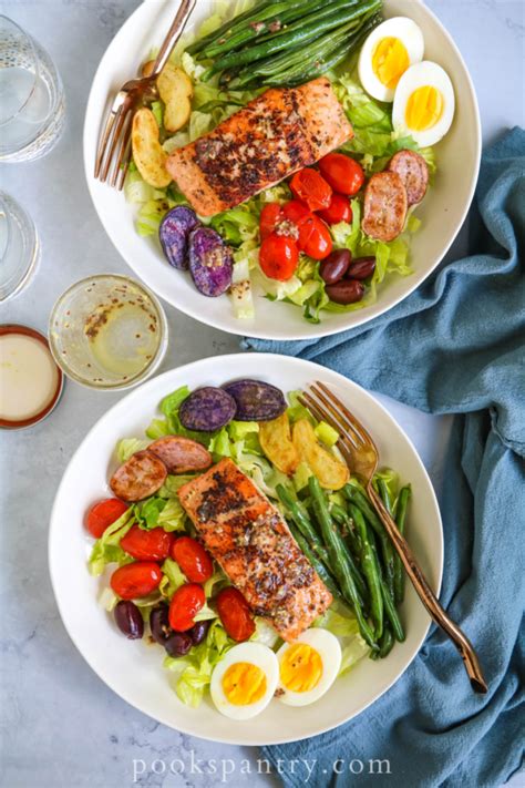 One Pan Baked Salmon Niçoise Salad Bowls Pooks Pantry Recipe Blog Shrimp Recipes Easy Keto